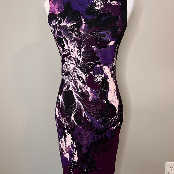 Roberto Cavalli Purple Abstract Floral Sheath Dress – IT 40 (US 4) - Picture 2 of 9